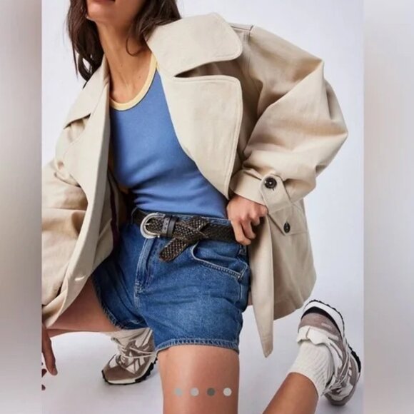 Free People Highlands Peacoat Medium Oversized Relaxed 100% Cotton - Picture 3 of 7